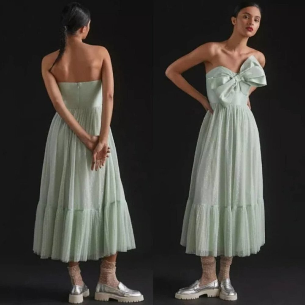 NWT Anthropologie Hutch Tulle Bow-Tie Midi Dress in Pistachio Mint Green 8